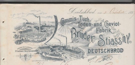 Hlavička firemnáho dopisu s vyobrazením továrny, 1899